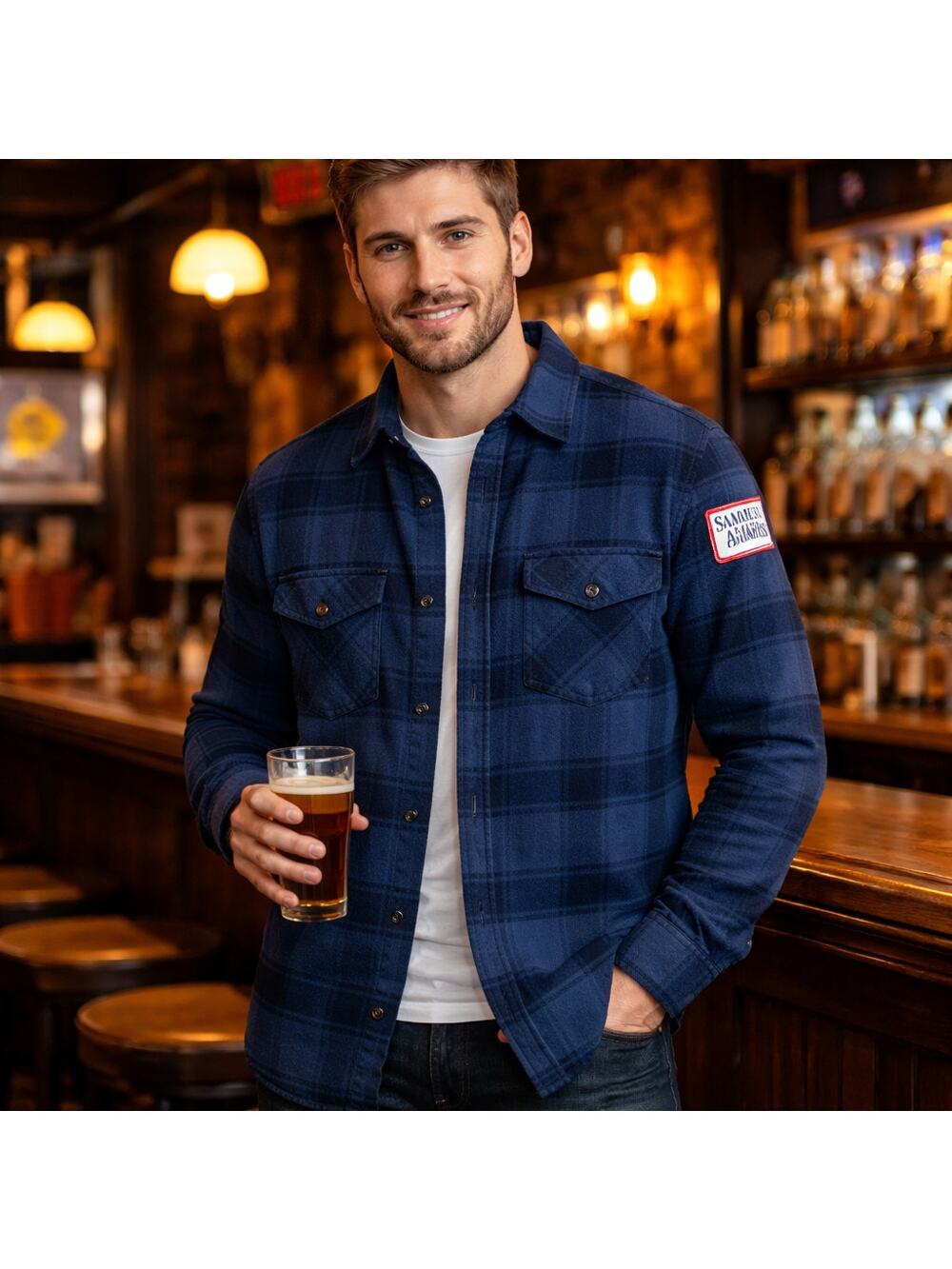Sportiqe SZ XL Samuel Adams Boston Tap Room Plaid Flannel Button Down Shirt NWT